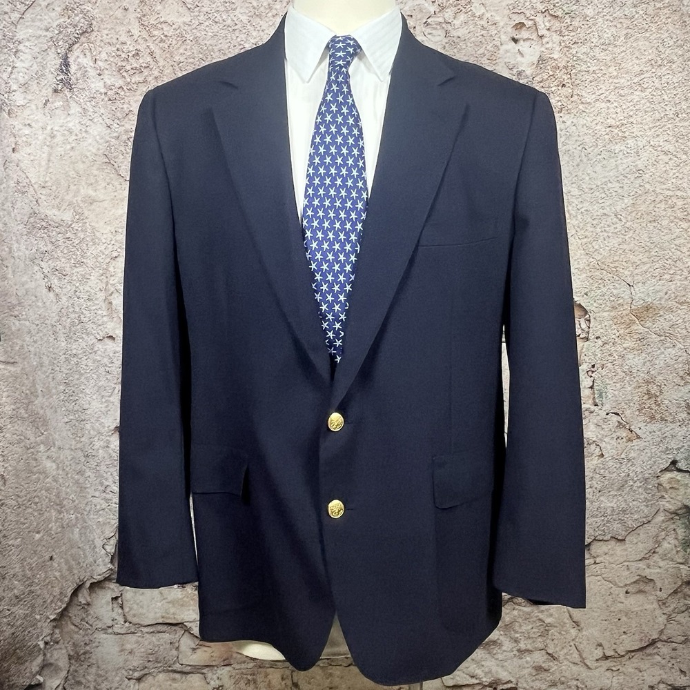 Vtg Cricketeer Season Skipper Navy Blazer Wool Gold Button 44R USA Union Coat